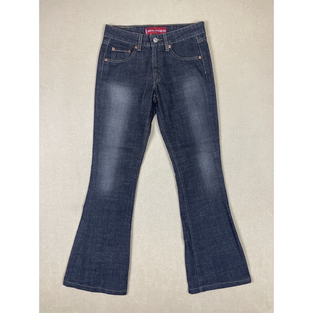 Levis 518 Superlow Stretch Boot Cut Womens JR S Black Mid Rise Pockets